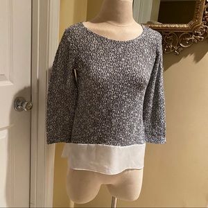 Heather Knit Top with White Trim Detail High Low